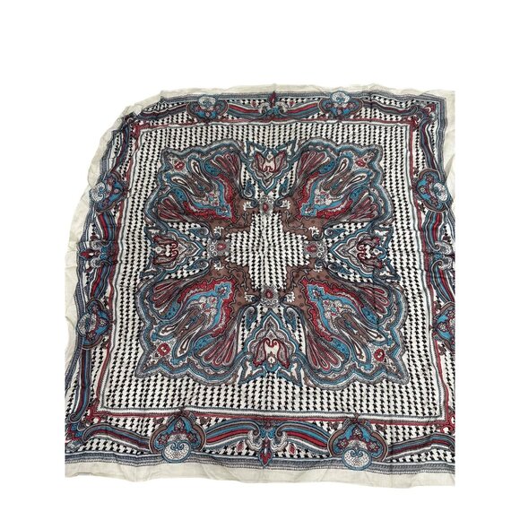 Liz Sinclair Paisley & Houndstooth Square Scarf 100% Rayon 42"x42" Multicolor - Picture 4 of 5